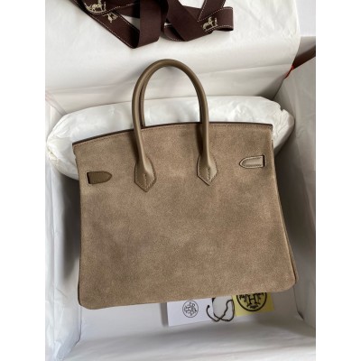 Hermes Birkin 25 Grizzly Bag in Taupe Veau Doblis and Swift Leather LDBS241543