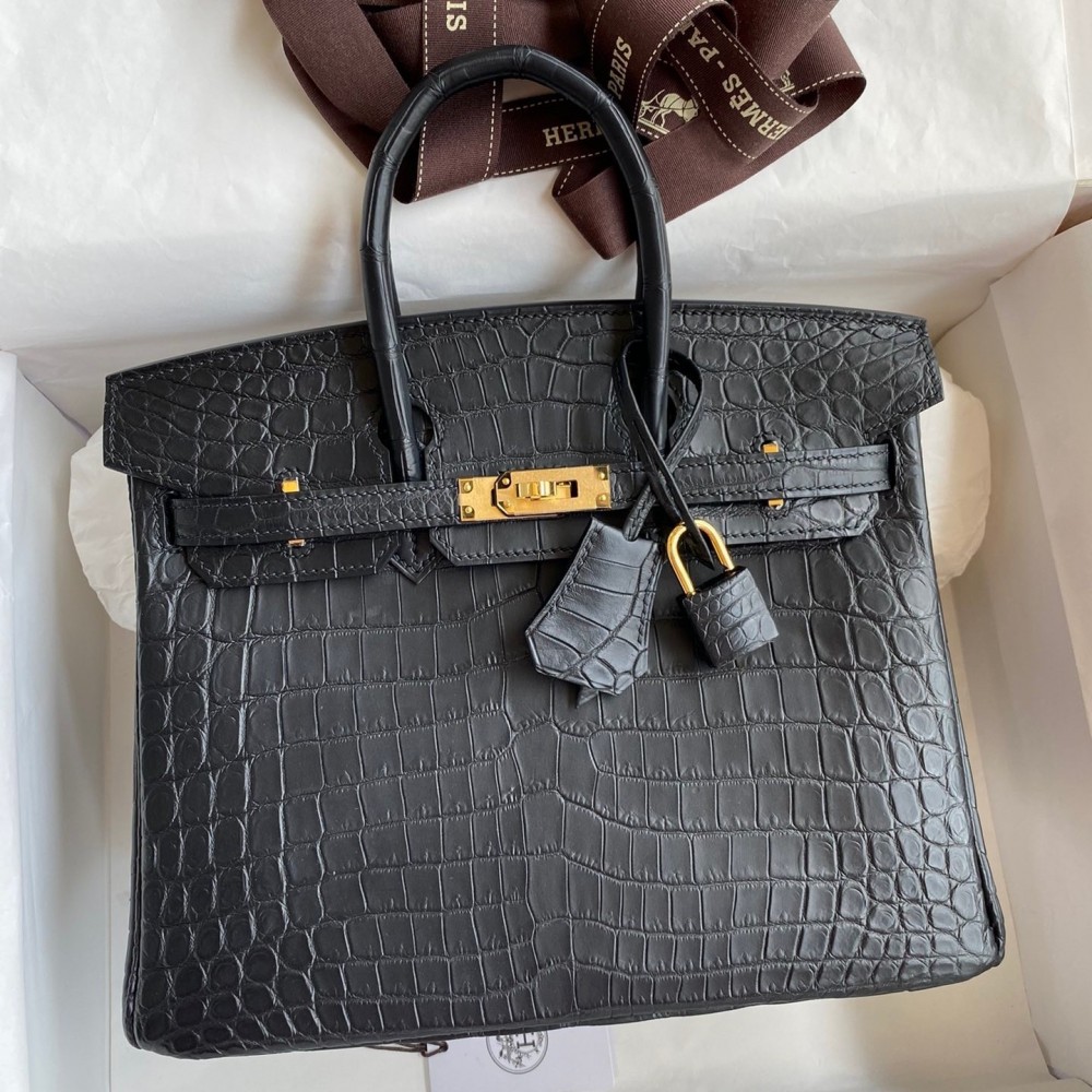 Hermes Birkin 25 Handmade Bag In Black Crocodile Niloticus Matte Skin LDBS241544