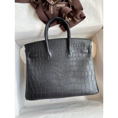 Hermes Birkin 25 Handmade Bag In Black Crocodile Niloticus Matte Skin LDBS241544