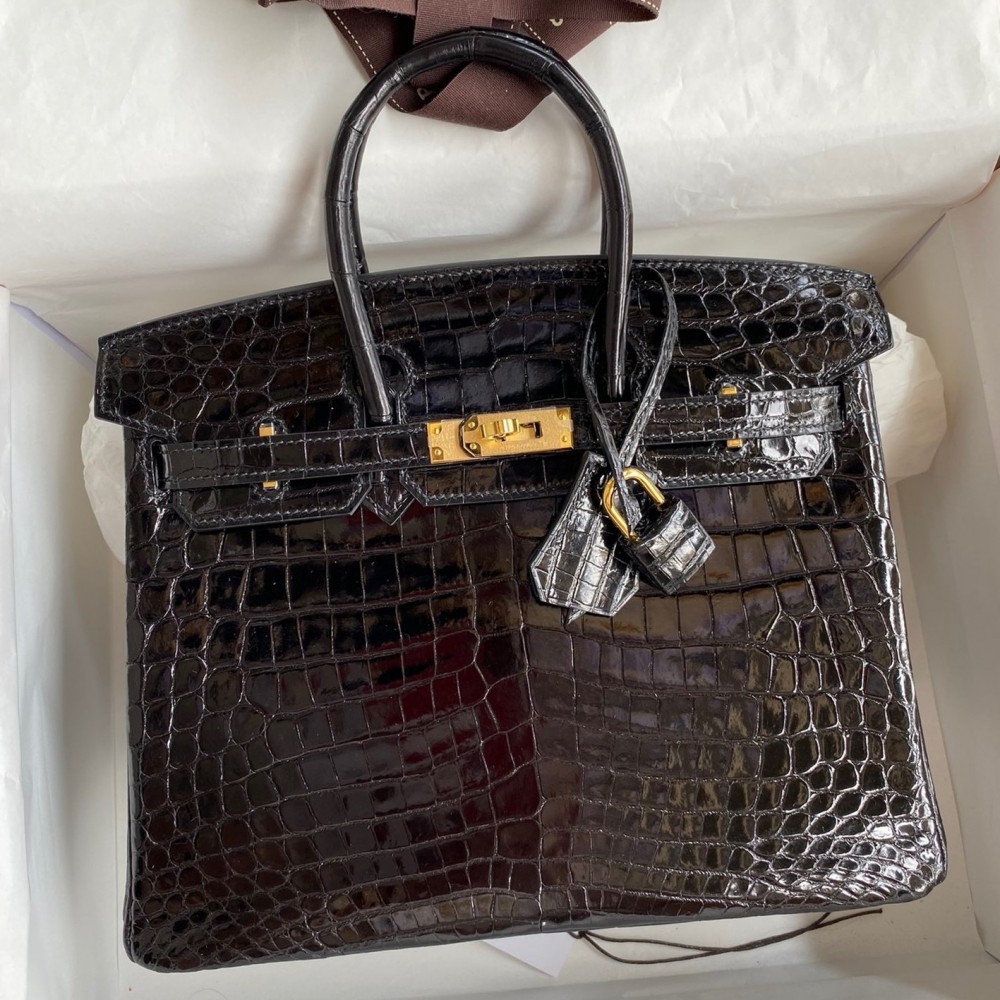 Hermes Birkin 25 Handmade Bag In Black Crocodile Niloticus Shiny Skin LDBS241545