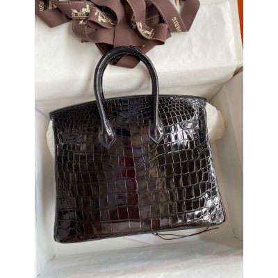 Hermes Birkin 25 Handmade Bag In Black Crocodile Niloticus Shiny Skin LDBS241545