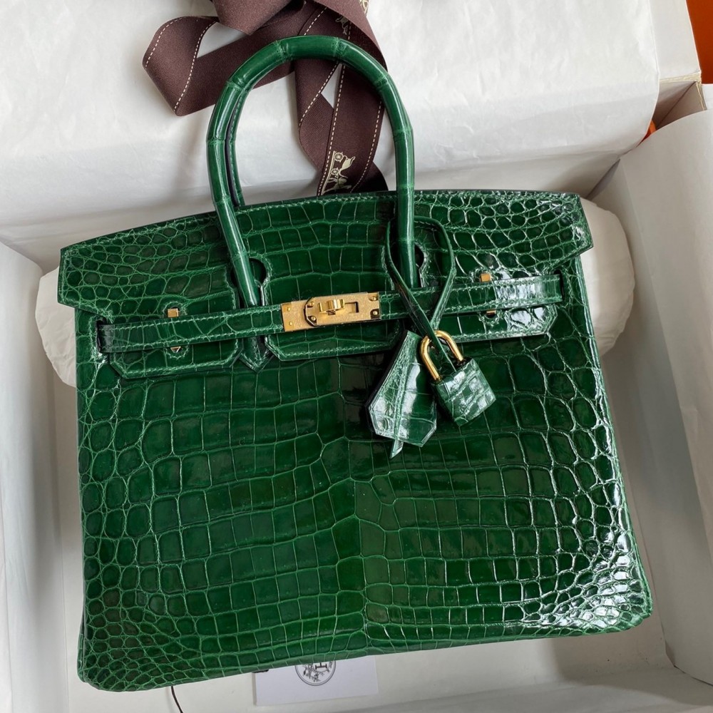 Hermes Birkin 25 Handmade Bag In Malachite Crocodile Niloticus Shiny Skin LDBS241546