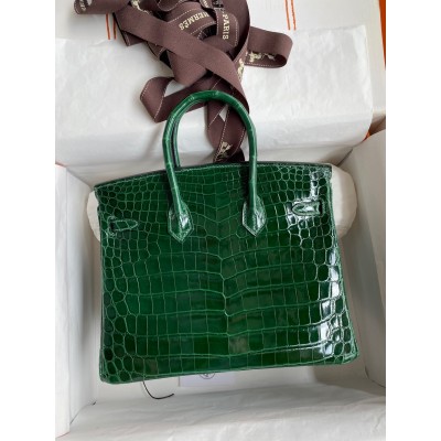 Hermes Birkin 25 Handmade Bag In Malachite Crocodile Niloticus Shiny Skin LDBS241546