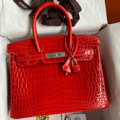 Hermes Birkin 25 Handmade Bag In Red Crocodile Niloticus Shiny Skin LDBS241547