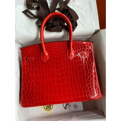 Hermes Birkin 25 Handmade Bag In Red Crocodile Niloticus Shiny Skin LDBS241547