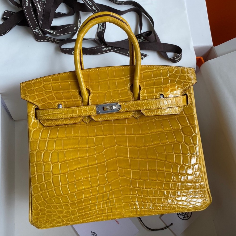 Hermes Birkin 25 Handmade Bag In Yellow Crocodile Niloticus Shiny Skin LDBS241551