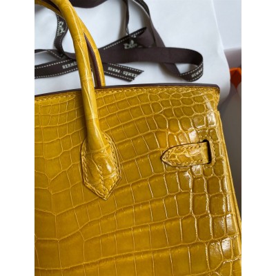 Hermes Birkin 25 Handmade Bag In Yellow Crocodile Niloticus Shiny Skin LDBS241551