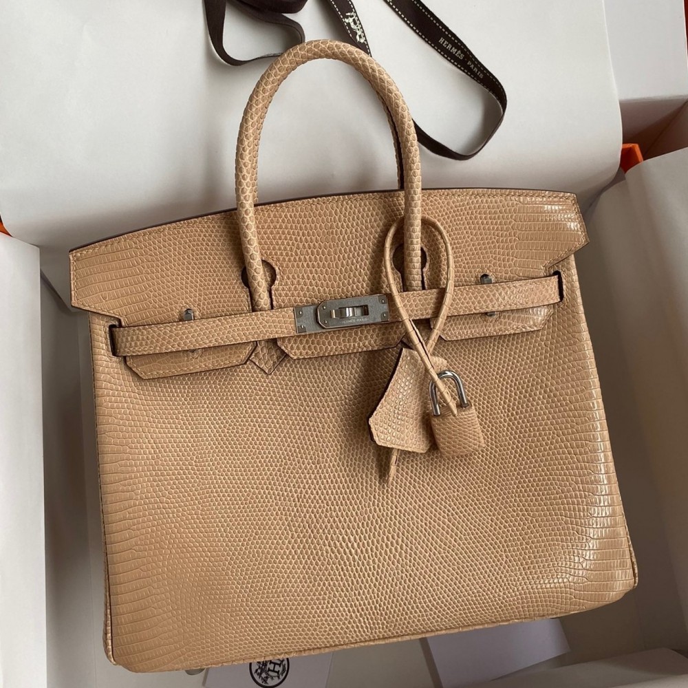 Hermes Birkin 25 Retourne Handmade Bag In Beige Lizard Leather LDBS241554