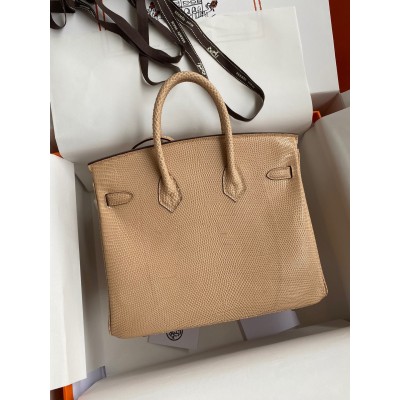 Hermes Birkin 25 Retourne Handmade Bag In Beige Lizard Leather LDBS241554