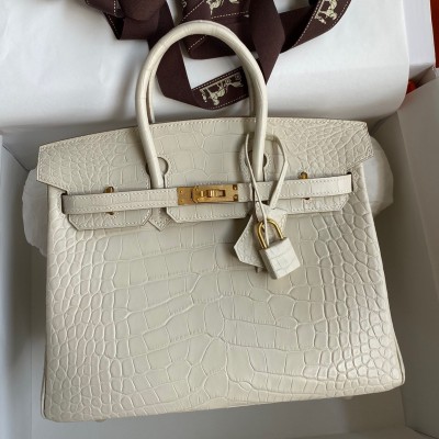 Hermes Birkin 25 Retourne Handmade Bag In Beton Matte Alligator Leather LDBS241555