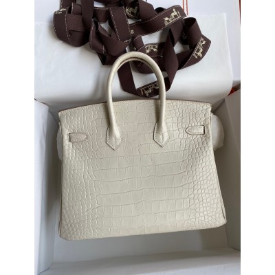 Hermes Birkin 25 Retourne Handmade Bag In Beton Matte Alligator Leather LDBS241555