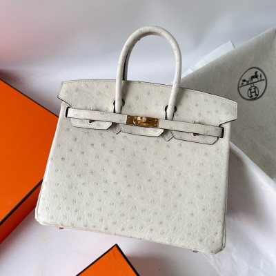 Hermes Birkin 25 Retourne Handmade Bag In Beton Ostrich Leather LDBS241556