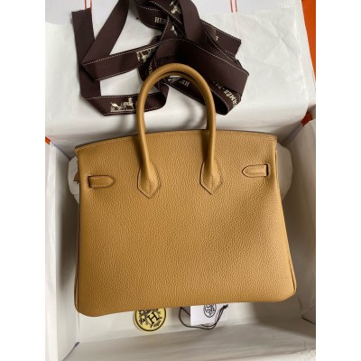 Hermes Birkin 25 Retourne Handmade Bag In Biscuit Clemence Leather LDBS241557