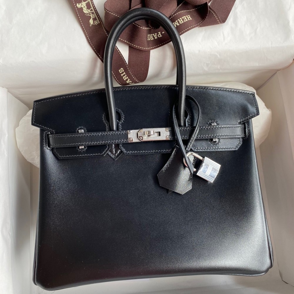 Hermes Birkin 25 Retourne Handmade Bag In Black Box Calfskin LDBS241559