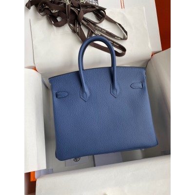 Hermes Birkin 25 Retourne Handmade Bag In Blue Agate Epsom Calfskin LDBS241563