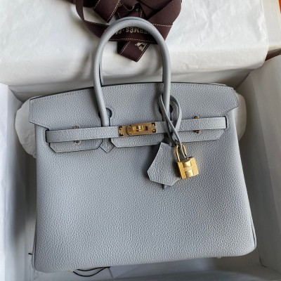 Hermes Birkin 25 Retourne Handmade Bag In Blue Glacier Clemence Leather LDBS241564