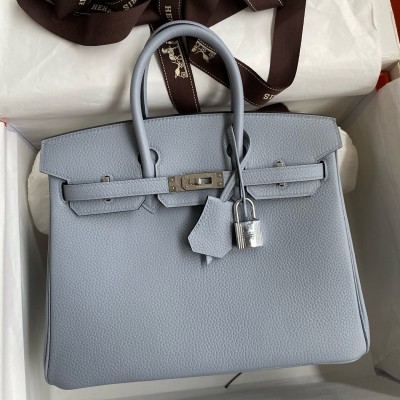 Hermes Birkin 25 Retourne Handmade Bag In Blue Lin Clemence Leather LDBS241566