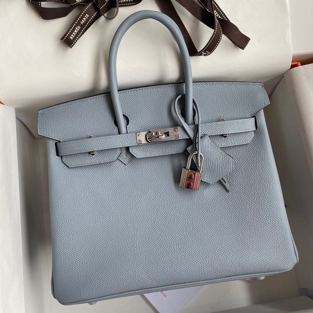 Hermes Birkin 25 Retourne Handmade Bag In Blue Lin Epsom Calfskin LDBS241567