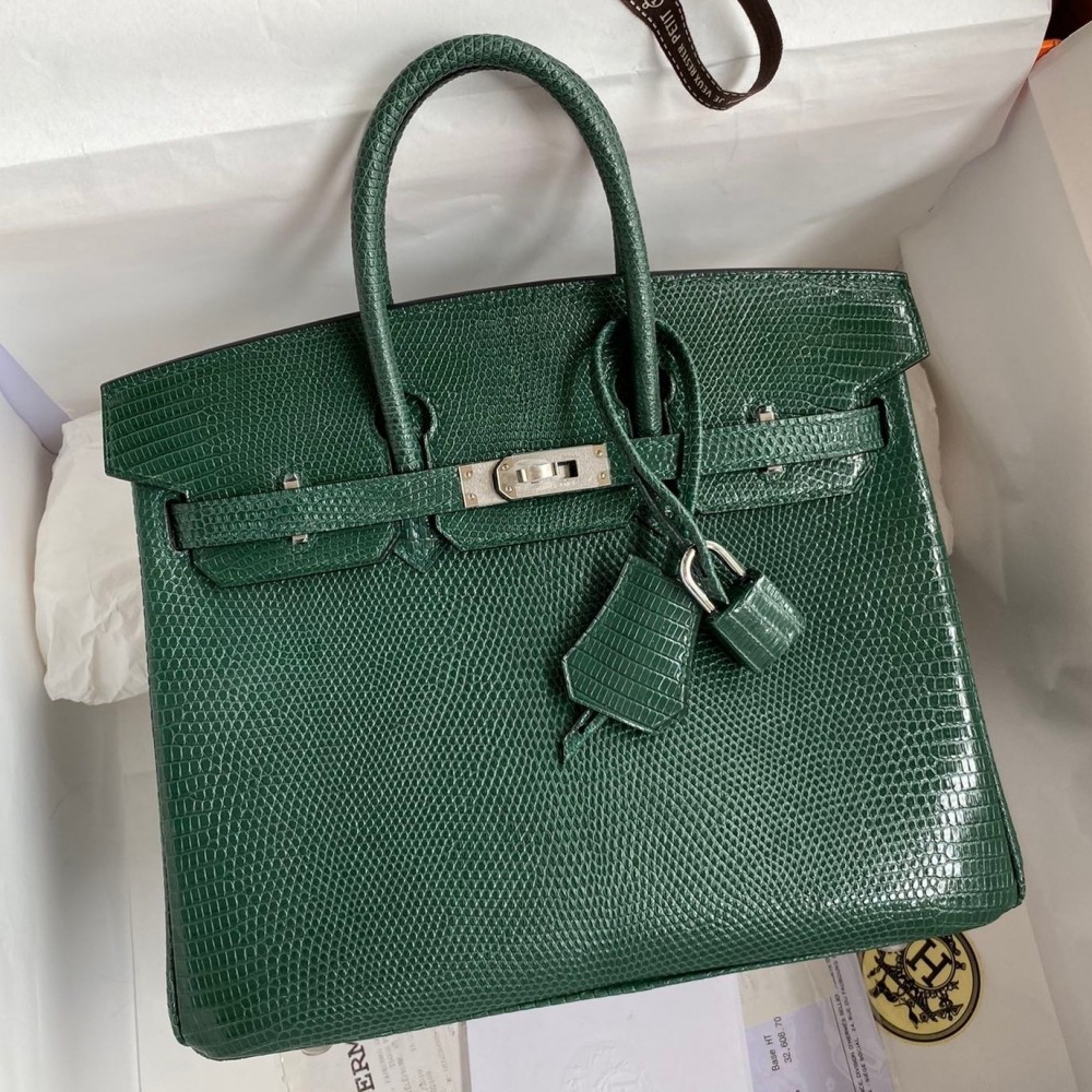 Hermes Birkin 25 Retourne Handmade Bag In Malachite Lizard Leather LDBS241578