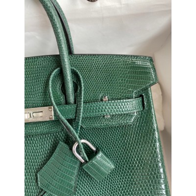 Hermes Birkin 25 Retourne Handmade Bag In Malachite Lizard Leather LDBS241578