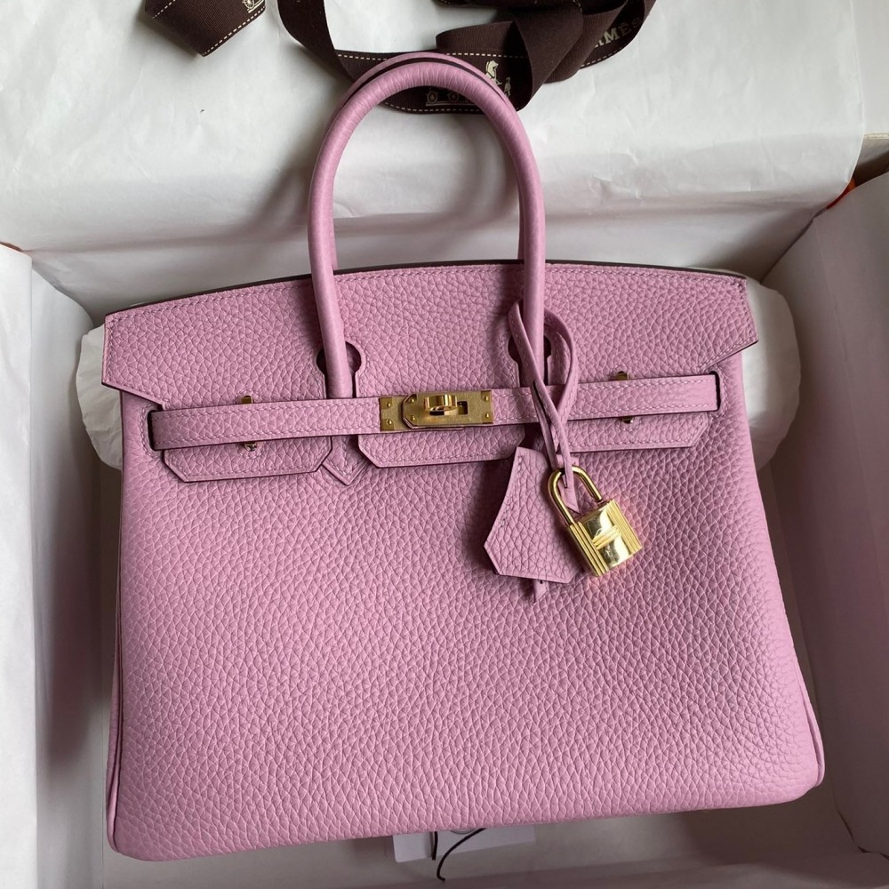 Hermes Birkin 25 Retourne Handmade Bag In Mauve Sylvestre Clemence Leather LDBS241579