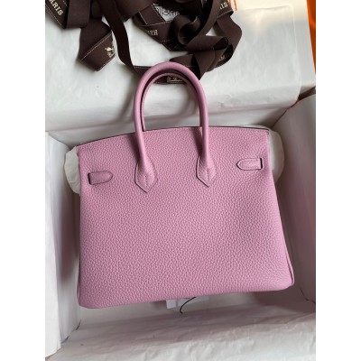 Hermes Birkin 25 Retourne Handmade Bag In Mauve Sylvestre Clemence Leather LDBS241579