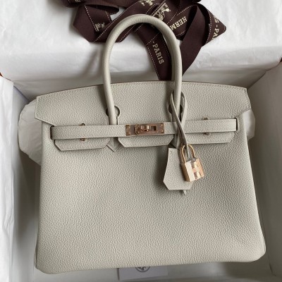 Hermes Birkin 25 Retourne Handmade Bag In Pearl Grey Clemence Leather LDBS241583