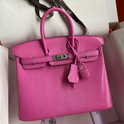 Hermes Birkin 25 Retourne Handmade Bag In Pink Lizard Leather LDBS241585