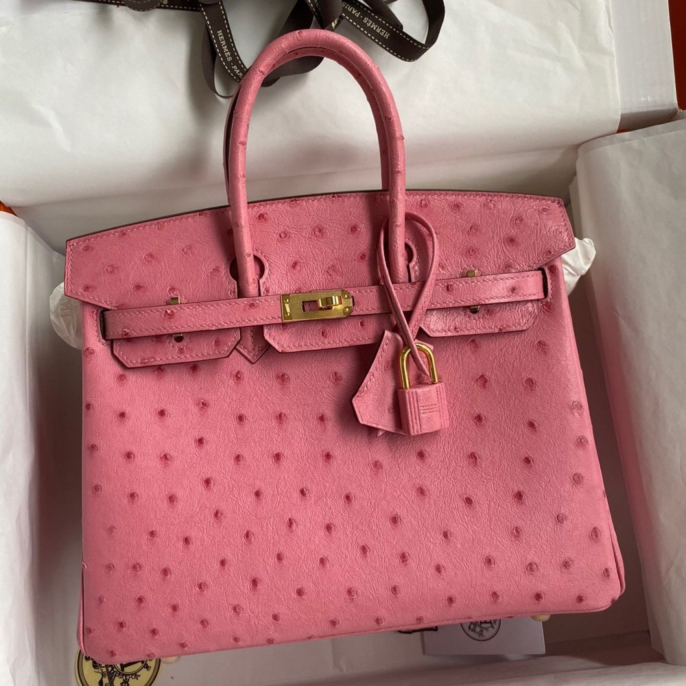 Hermes Birkin 25 Retourne Handmade Bag In Pink Ostrich Leather LDBS241586