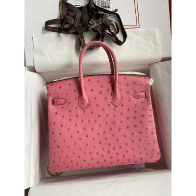 Hermes Birkin 25 Retourne Handmade Bag In Pink Ostrich Leather LDBS241586