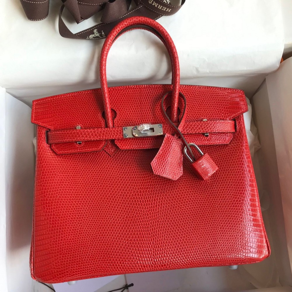 Hermes Birkin 25 Retourne Handmade Bag In Red Lizard Leather LDBS241587