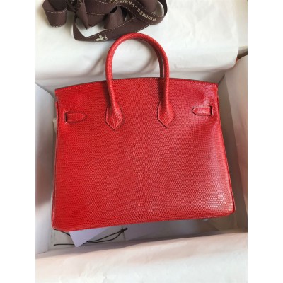 Hermes Birkin 25 Retourne Handmade Bag In Red Lizard Leather LDBS241587