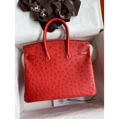 Hermes Birkin 25 Retourne Handmade Bag In Red Ostrich Leather LDBS241588