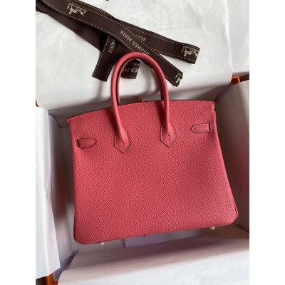 Hermes Birkin 25 Retourne Handmade Bag In Rose Lipstick Clemence Leather LDBS241589