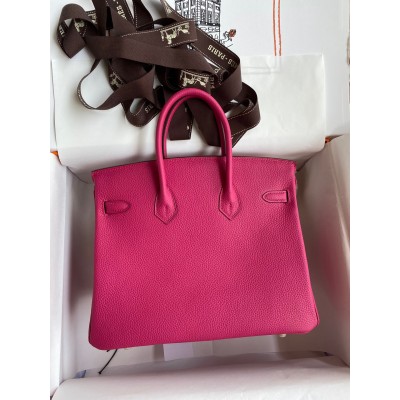 Hermes Birkin 25 Retourne Handmade Bag In Rose Tyrien Clemence Leather LDBS241591