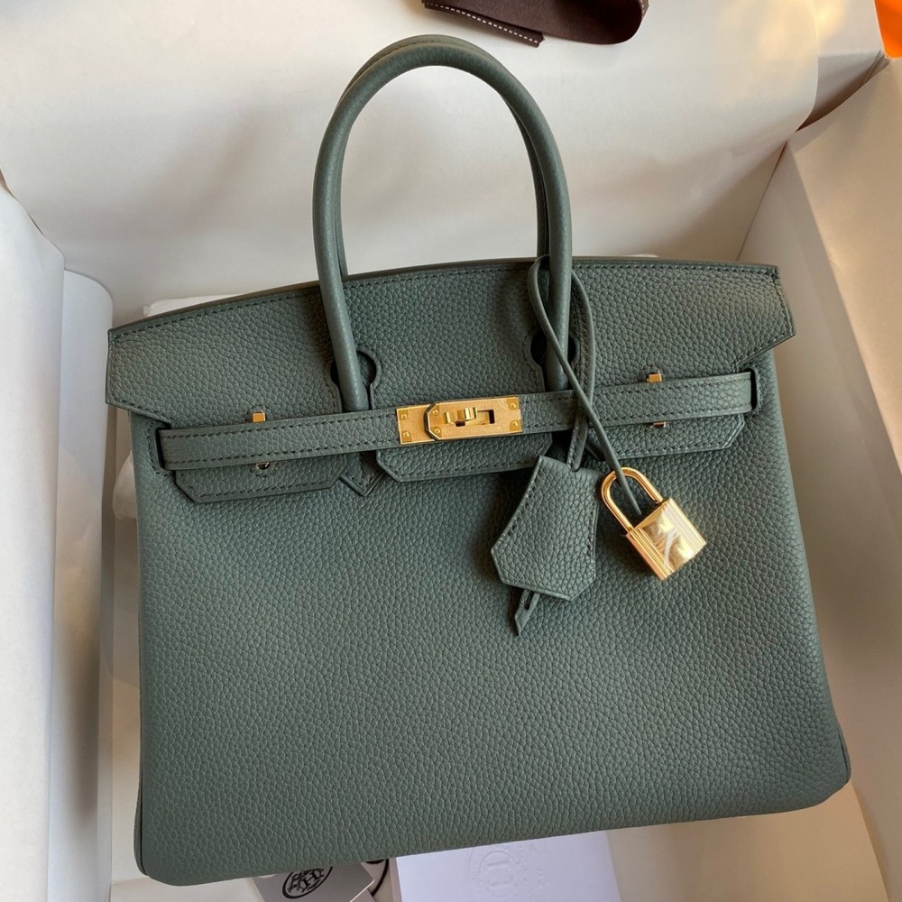 Hermes Birkin 25 Retourne Handmade Bag In Vert Amande Clemence Leather LDBS241592