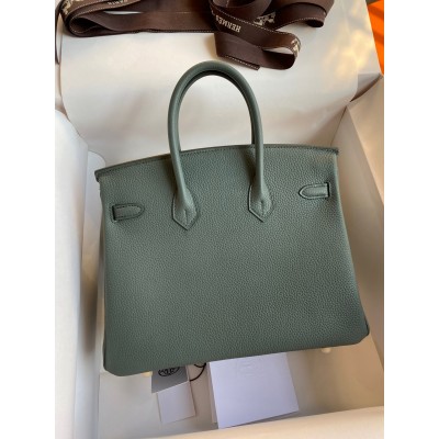 Hermes Birkin 25 Retourne Handmade Bag In Vert Amande Clemence Leather LDBS241592