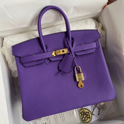 Hermes Birkin 25 Retourne Handmade Bag In Violet Clemence Leather LDBS241595