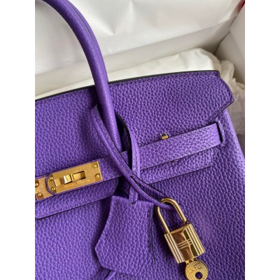 Hermes Birkin 25 Retourne Handmade Bag In Violet Clemence Leather LDBS241595