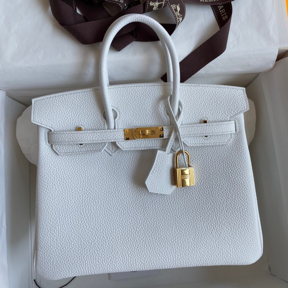 Hermes Birkin 25 Retourne Handmade Bag In White Clemence Leather LDBS241596