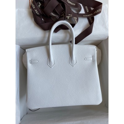 Hermes Birkin 25 Retourne Handmade Bag In White Clemence Leather LDBS241596