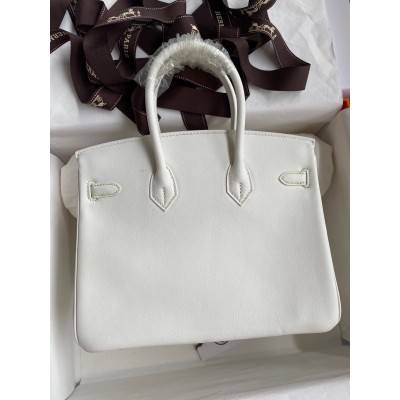 Hermes Birkin 25 Retourne Handmade Bag In White Swift Calfskin LDBS241597