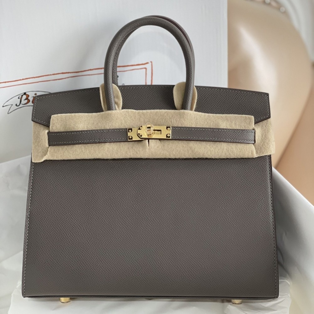 Hermes Birkin 25 Sellier Handmade Bag In Etain Epsom Calfskin LDBS241605