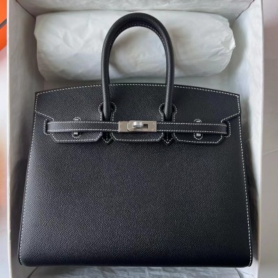 Hermes Birkin 25 Sellier Handmade Bag In Noir Epsom Calfskin LDBS241609