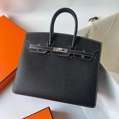 Hermes Birkin 25 Sellier Handmade Bag In Noir Epsom Calfskin LDBS241609