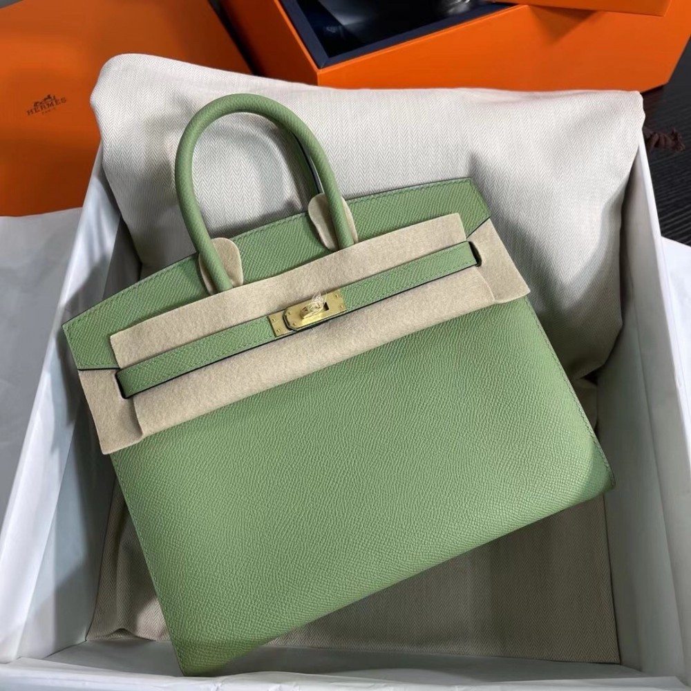 Hermes Birkin 25 Sellier Handmade Bag In Vert Criquet Epsom Calfskin LDBS241613