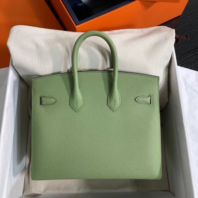 Hermes Birkin 25 Sellier Handmade Bag In Vert Criquet Epsom Calfskin LDBS241613