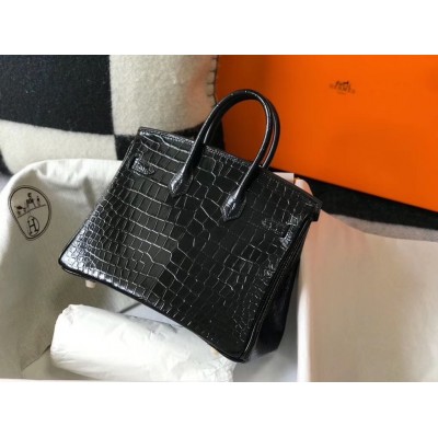 Hermes Birkin 25cm Bag In Black Embossed Crocodile Leather LDBS241521