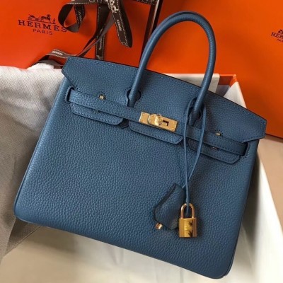 Hermes Birkin 25cm Bag In Blue Agate Clemence Leather LDBS241522