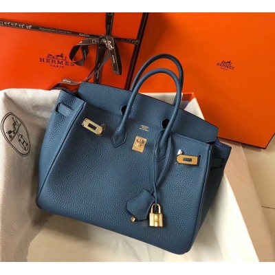 Hermes Birkin 25cm Bag In Blue Agate Clemence Leather LDBS241522